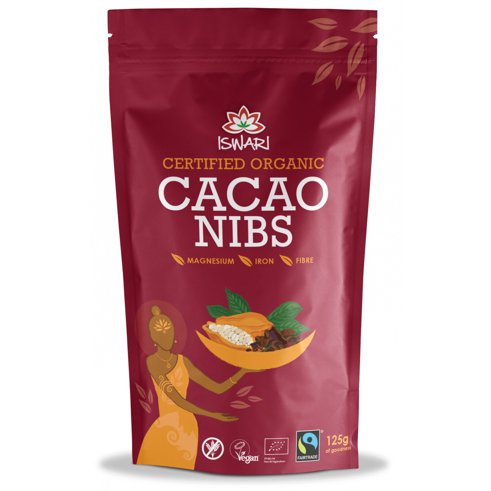 Miez de boabe de cacao(cacao nibs) bio si fairtrade Iswari, 125 g