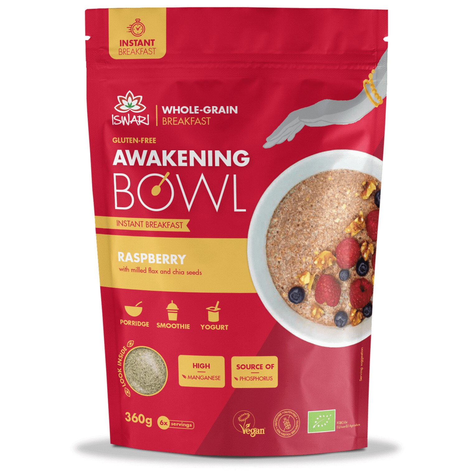 Mic dejun instant bio cu zmeura, in si chia Iswari