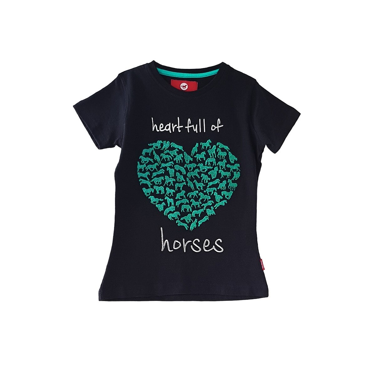 Tricou Red Horse, cu aplicatii cai verzi, negru, 6 ani