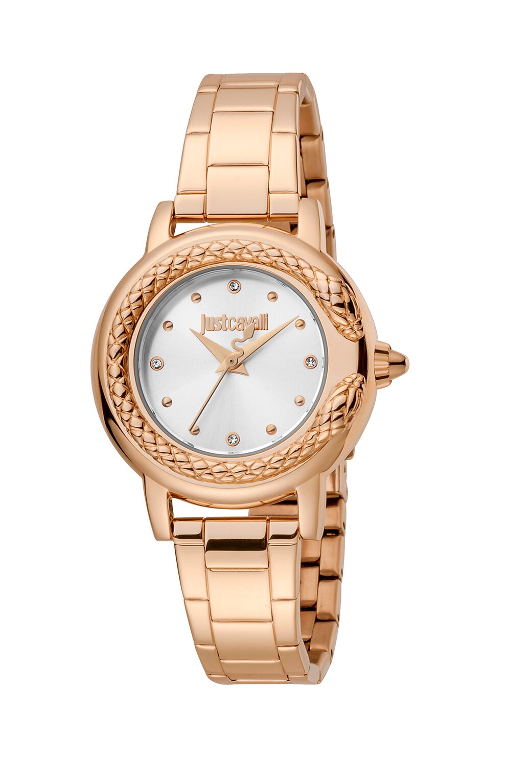 JUST CAVALLI, Ceas de otel inoxidabil, decorat cu zirconia, Auriu rose