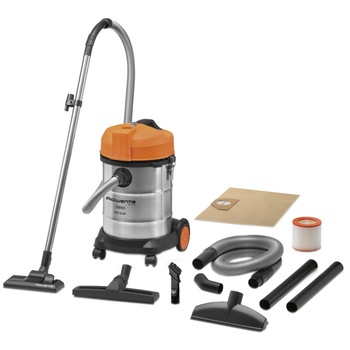 Aspirator cu sac Rowenta Wet & Dry RU5053EH, Aspirare umeda si uscata, 1500 W, 30 l, Inox Aspirator cu sac Rowenta Wet & Dry RU5053EH, Aspirare umeda si uscata, 1500 W, 30 l, Inox