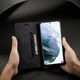 Калъф за Samsung Galaxy S21 Plus, CaseMe Retro, тънък, кожен, тип портфейл, стойка, магнитно закопчаване, мека текстура, RFID защита, Черен