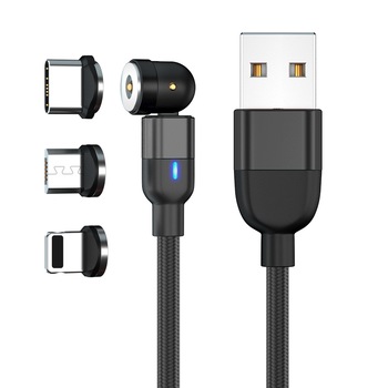 Cablu de incarcare magnetic 540, A15-2M-BLK , 3in1 USB-C, Micro-USB, Lightning, Freya, 2.4A , 2M Led , Negru Cablu de incarcare magnetic 540, A15-2M-BLK , 3in1 USB-C, Micro-USB, Lightning, Freya, 2.4A , 2M Led , Negru