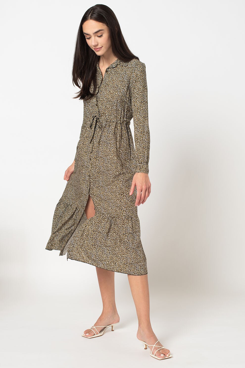 Haily's, Rochie tip camasa cu animal print si terminatie peplum Lea, Verde pal/Negru, XL