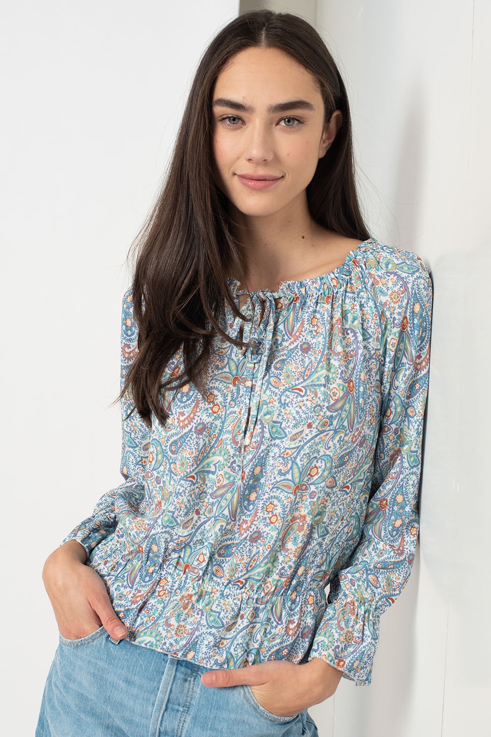 Haily's, Bluza cu imprimeu cu terminatie peplum, Albastru azur