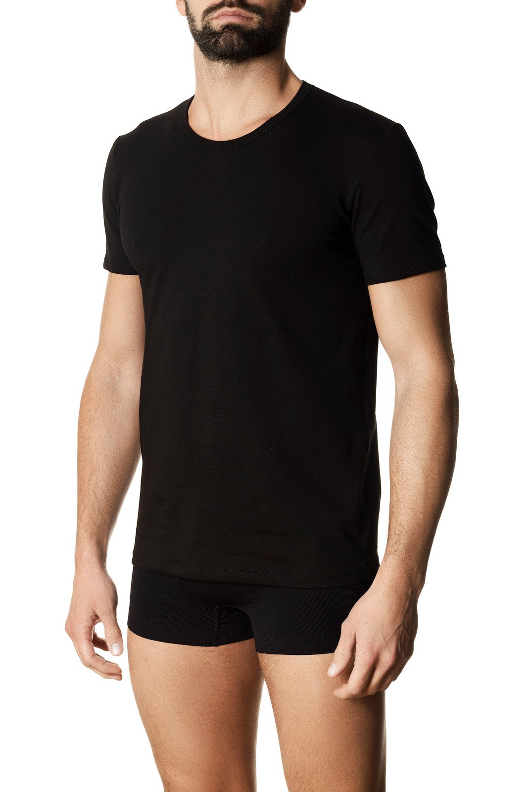 Tricou barbati bumbac, cu decolteu rotund Pompea, Negru