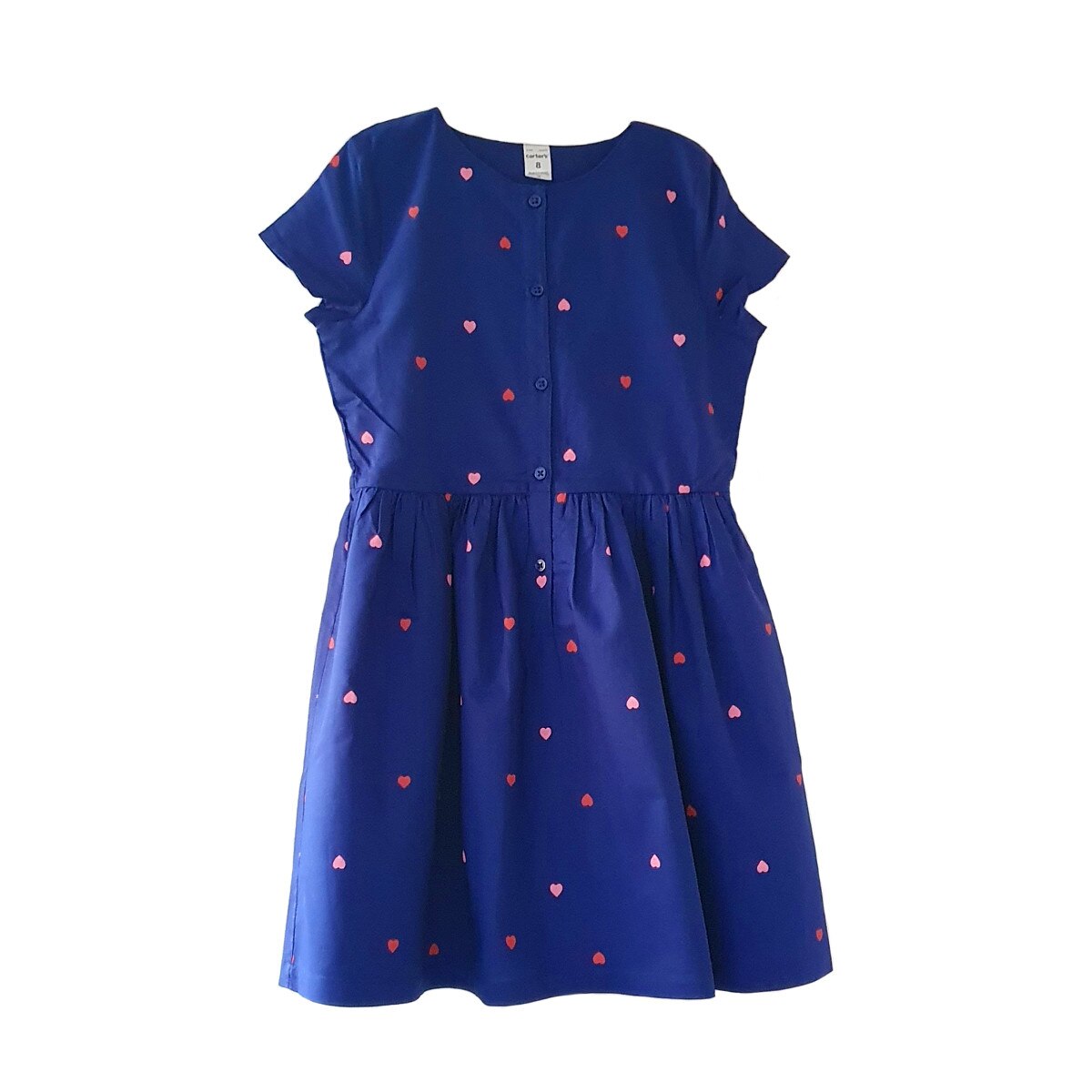 Rochie Carter's, cu maneca scurta si imprimeu inimioare, albastru, 8 ani