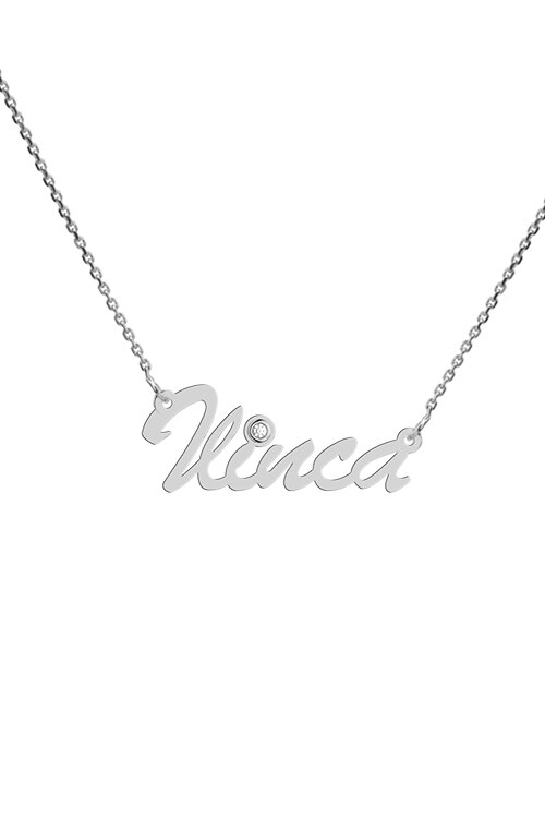 Colier aur alb 14K, Coriolan, nume Ilinca, diamant 0.01 carate GVS1, 42-45 cm