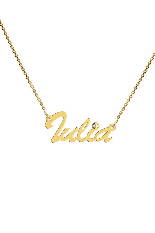 Colier aur galben 14K, Coriolan, nume Iulia, diamant 0.01 carate GVS1, 42-45 cm