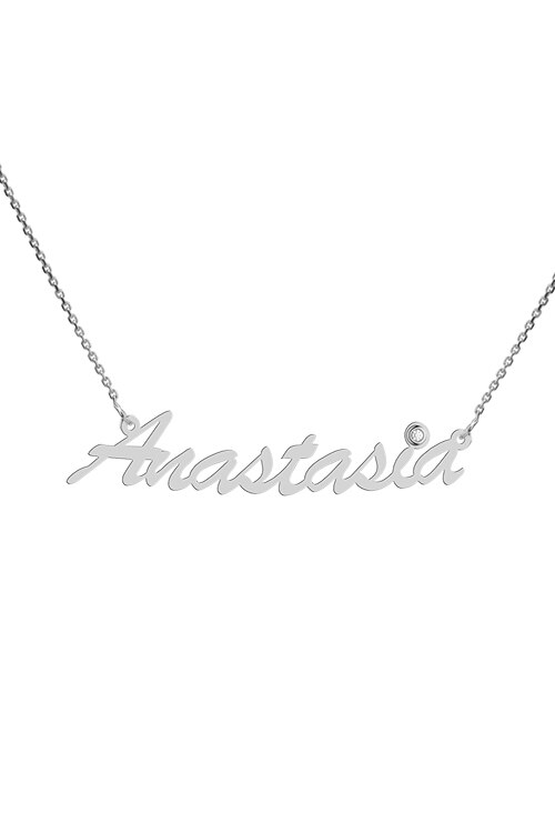 Colier aur alb 14K, Coriolan, nume Anastasia, diamant 0.01 carate GVS1, 42-45 cm
