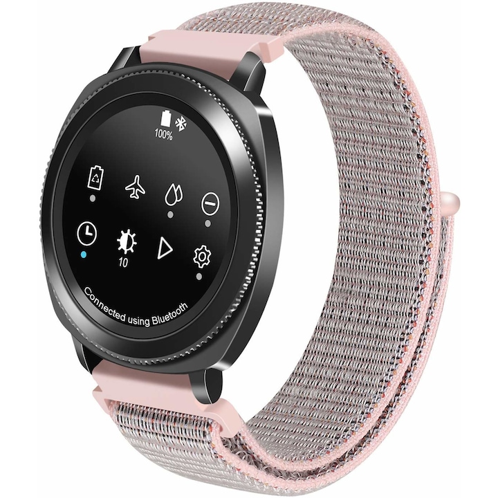 Съвместима с каишка Huawei GT2 E / GT 2/ Honor Magic/ Samsung Watch 46/ Gear S3, 22 mm от текстилен материал, водоустойчив, система за закопчаване Hedgehog, Pink