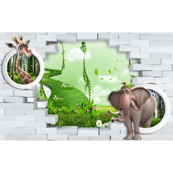 Tablou canvas - 3d girafa si elefantul, 50x35 cm Tablou canvas - 3d girafa si elefantul, 50x35 cm