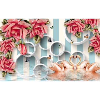 Fototapet autocolant PVC , Lebede in apa abstract, 200x300 cm Fototapet autocolant PVC , Lebede in apa abstract, 200x300 cm