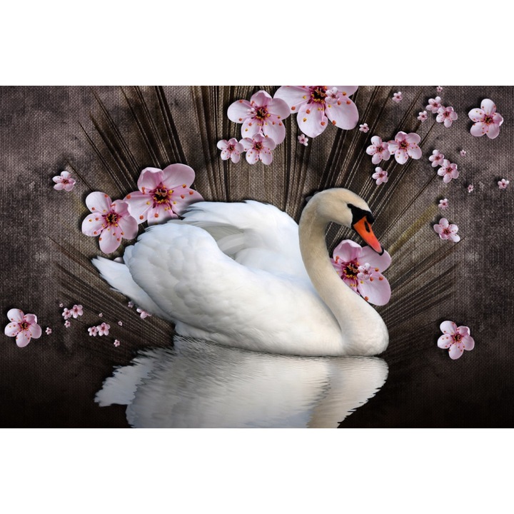 Tablou canvas - Lebada si flori, 50x35 cm