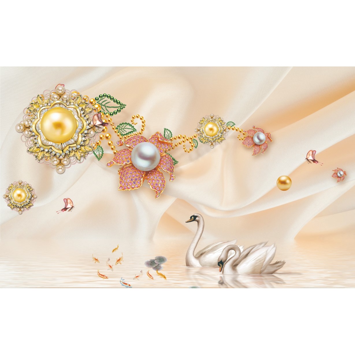 Tablou canvas - Lebede in natura abstract, 90x50 cm