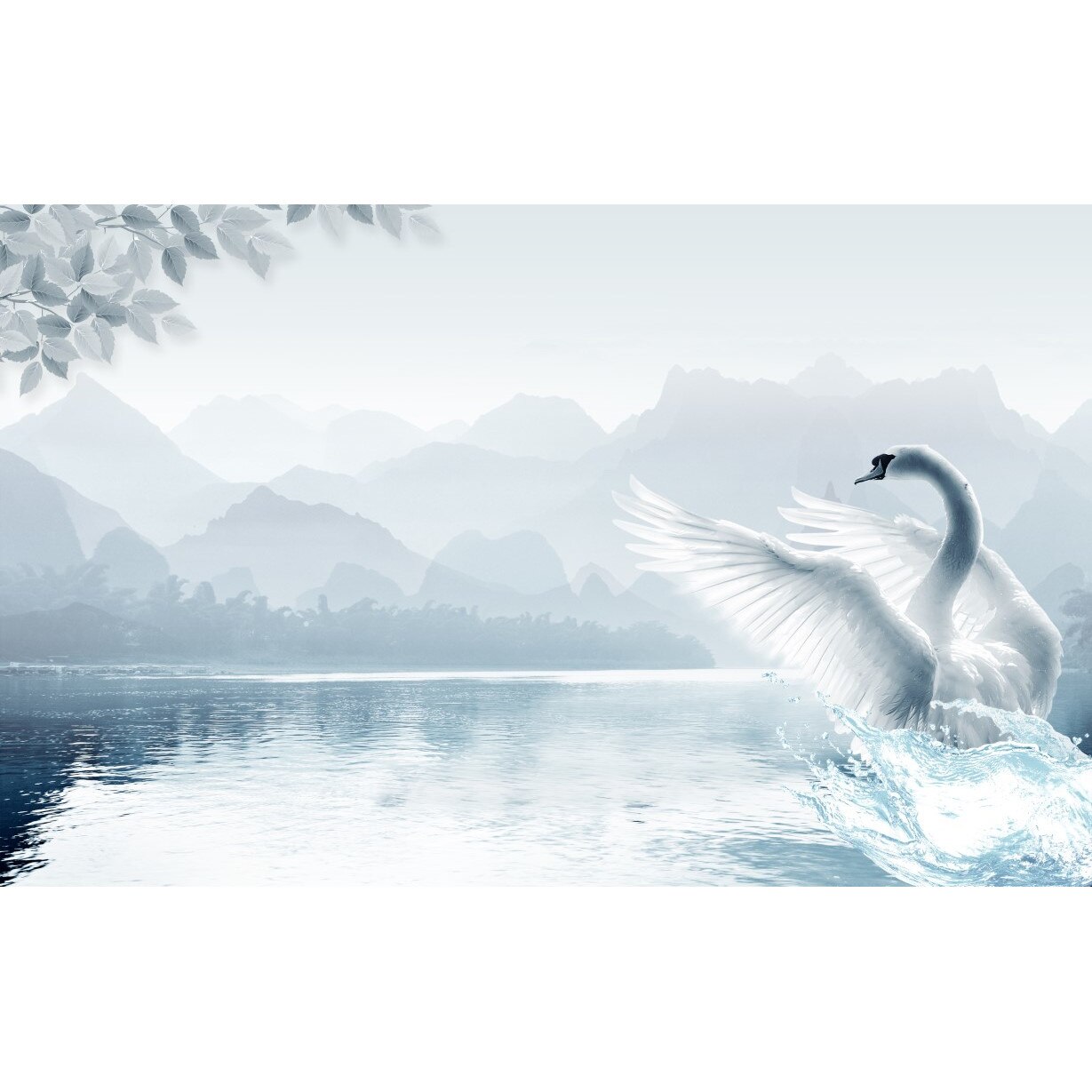 Tablou canvas - Lebada in apa, 50x35 cm