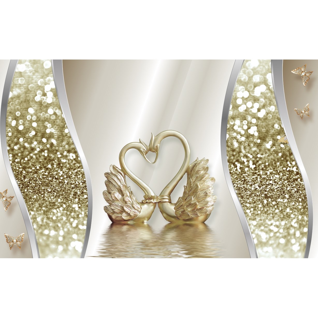 Tablou canvas - Lebede aurii abstract, 75x50 cm