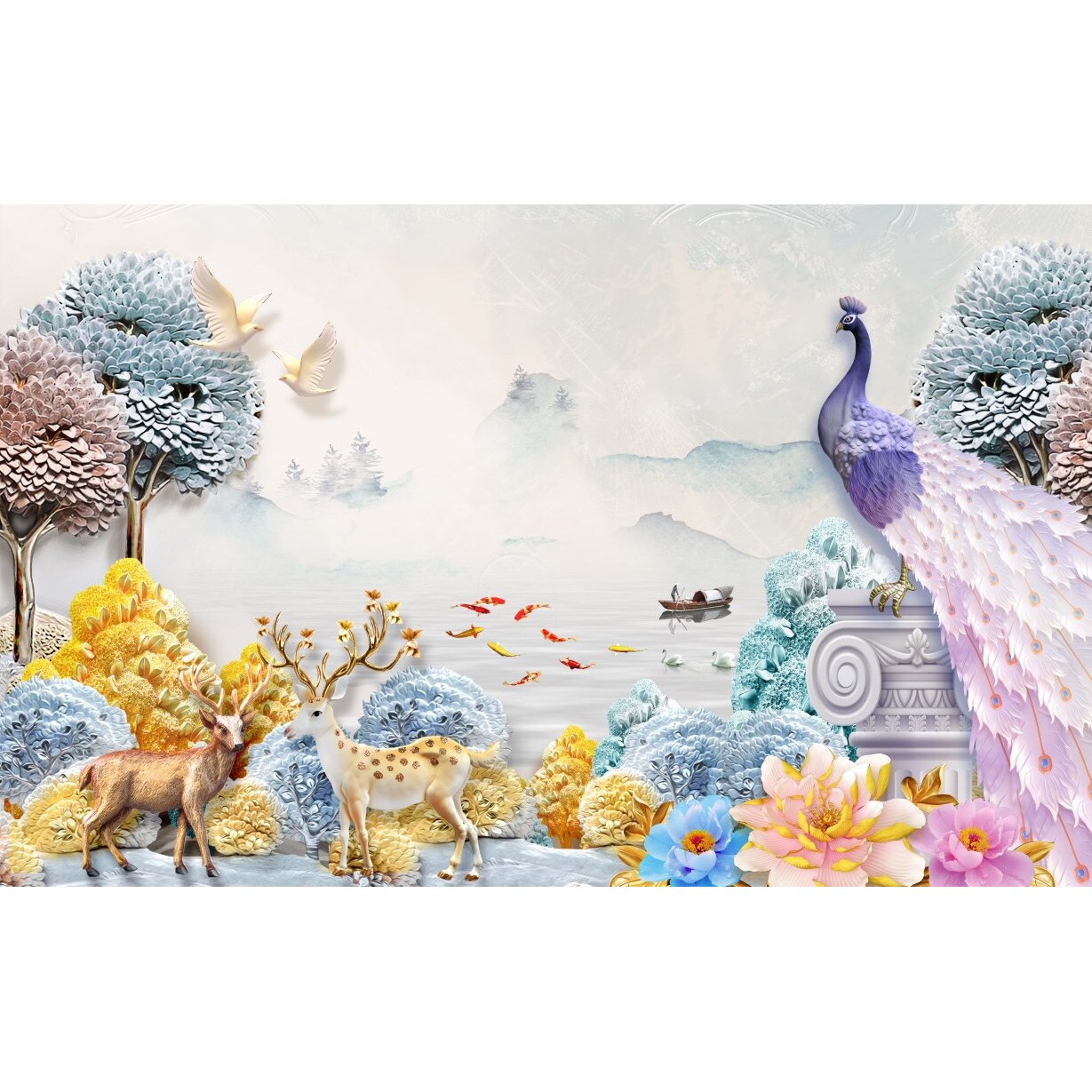 Tablou canvas - Animale in padure abstract, 100x70 cm