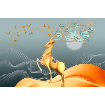 Tablou canvas - Cerb si pasari abstract, 90x50 cm Tablou canvas - Cerb si pasari abstract, 90x50 cm