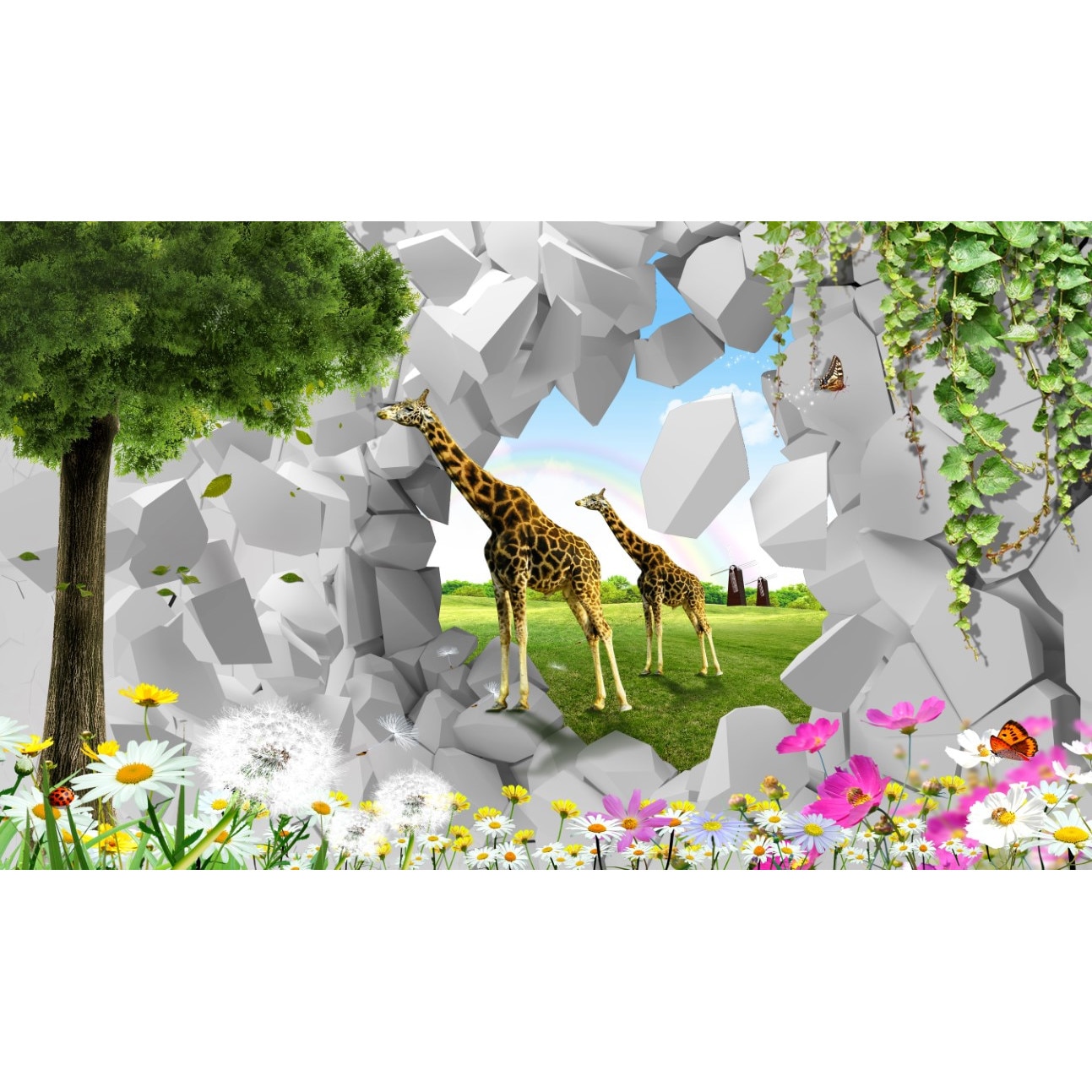 Tablou canvas - 3d girafe in natura, 50x35 cm
