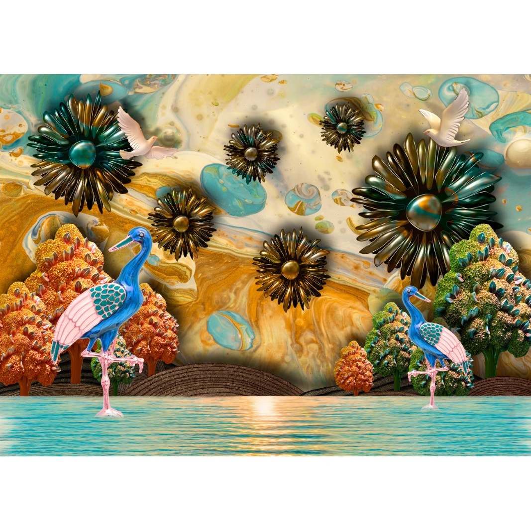 Tablou canvas - Pasari albastre abstract, 75x50 cm