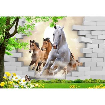 Fototapet autocolant PVC , 3d cai in alergare, 160x240 cm Fototapet autocolant PVC , 3d cai in alergare, 160x240 cm