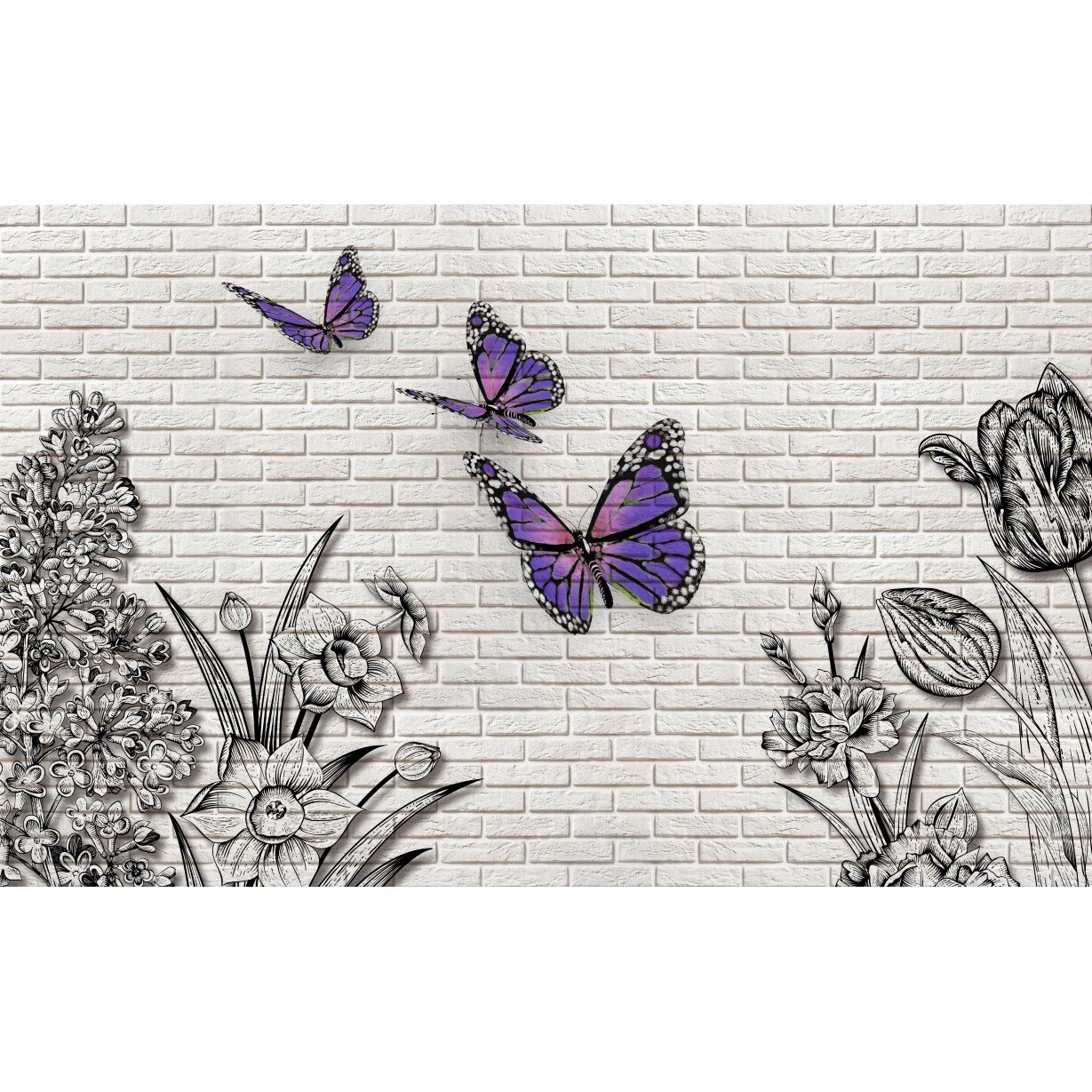 Fototapet autocolant PVC , Fluturi si flori abstract, 250x400 cm