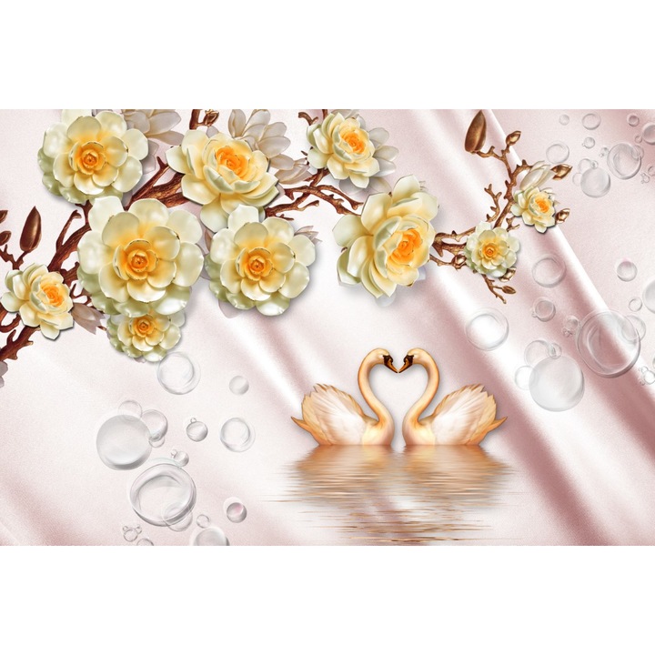 Tablou canvas - Lebede si flori abstract, 90x50 cm