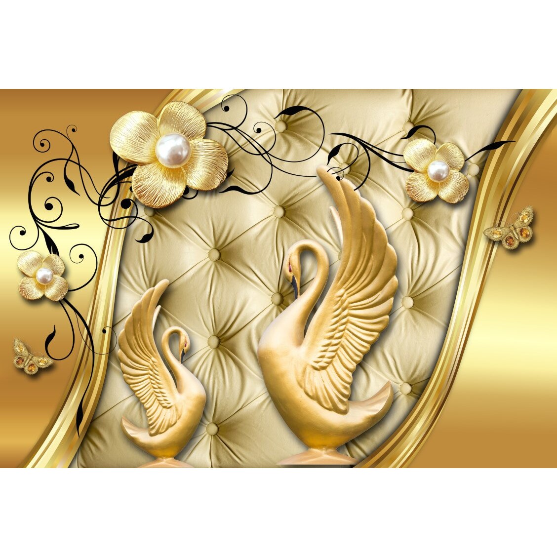 Fototapet autocolant PVC , Abstract pasari si flori, 250x400 cm