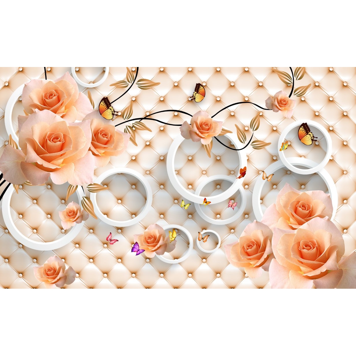 Tablou canvas - Abstract flori portocalii si fluturi, 100x70 cm