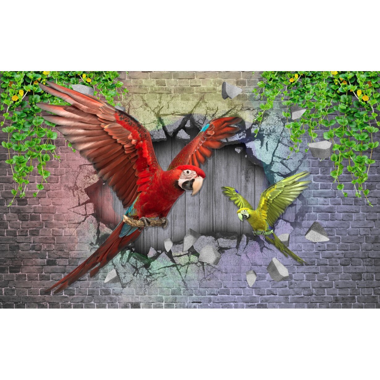 Fototapet autocolant PVC , Pasari colorate abstract, 250x400 cm