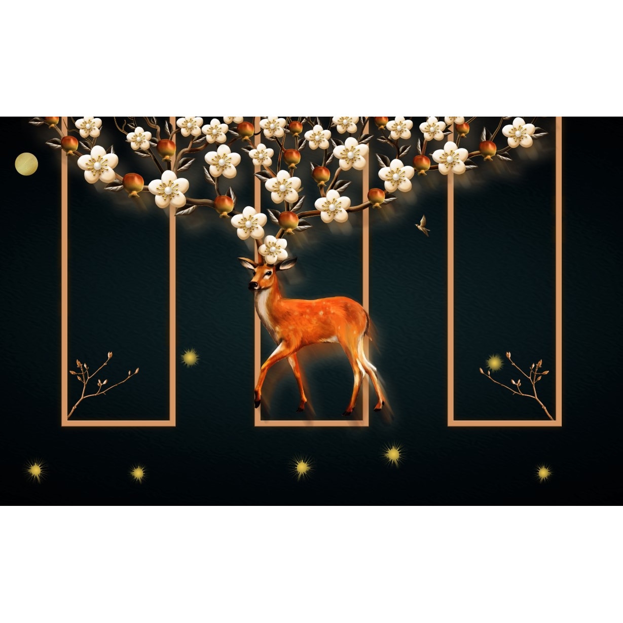 Tablou canvas - Cerb si flori abstract, 50x35 cm