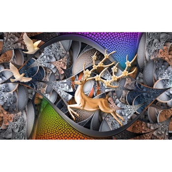 Tablou canvas - Pasari si cerb abstract, 90x50 cm Tablou canvas - Pasari si cerb abstract, 90x50 cm