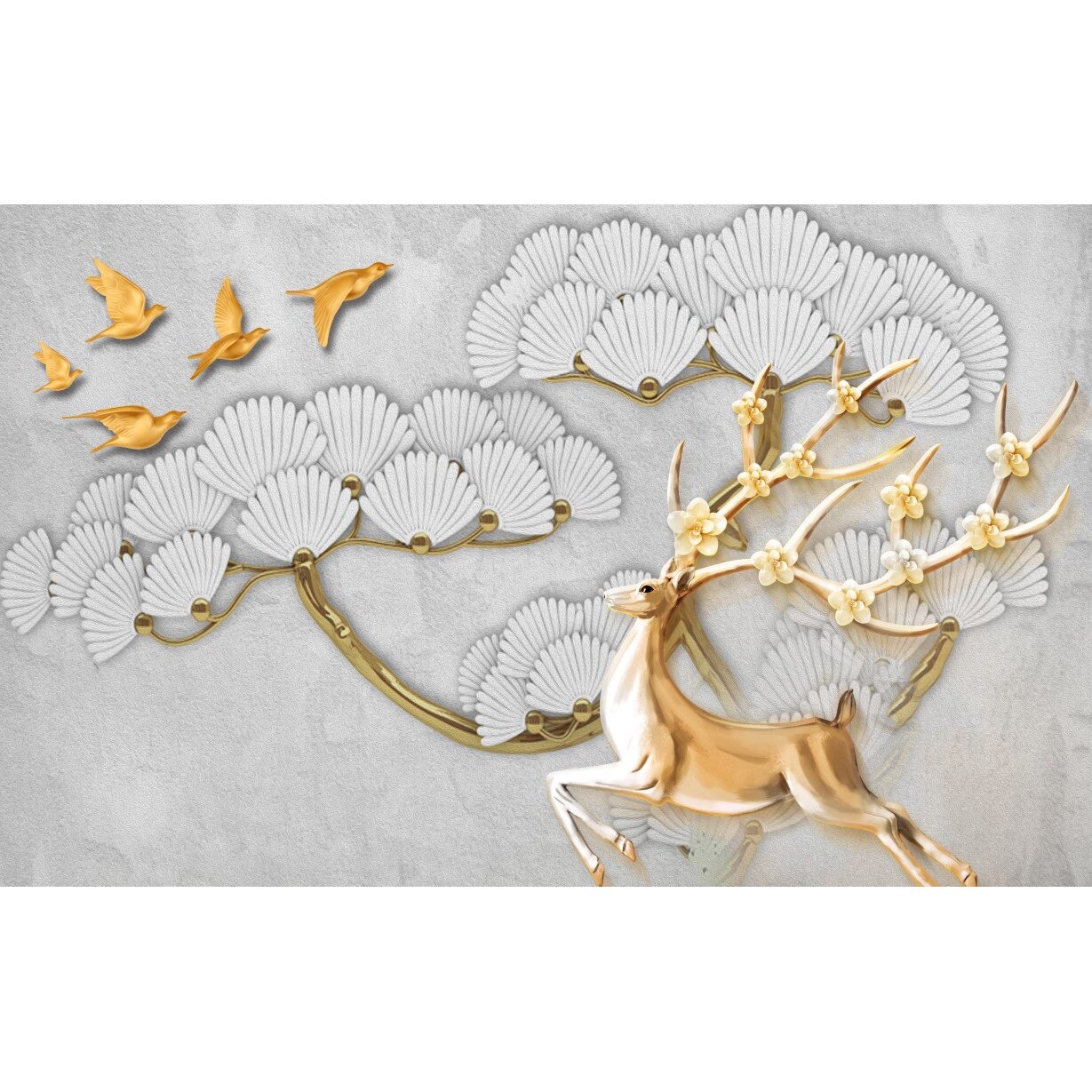 Tablou canvas - Cerb auriu si patrate abstract, 50x35 cm