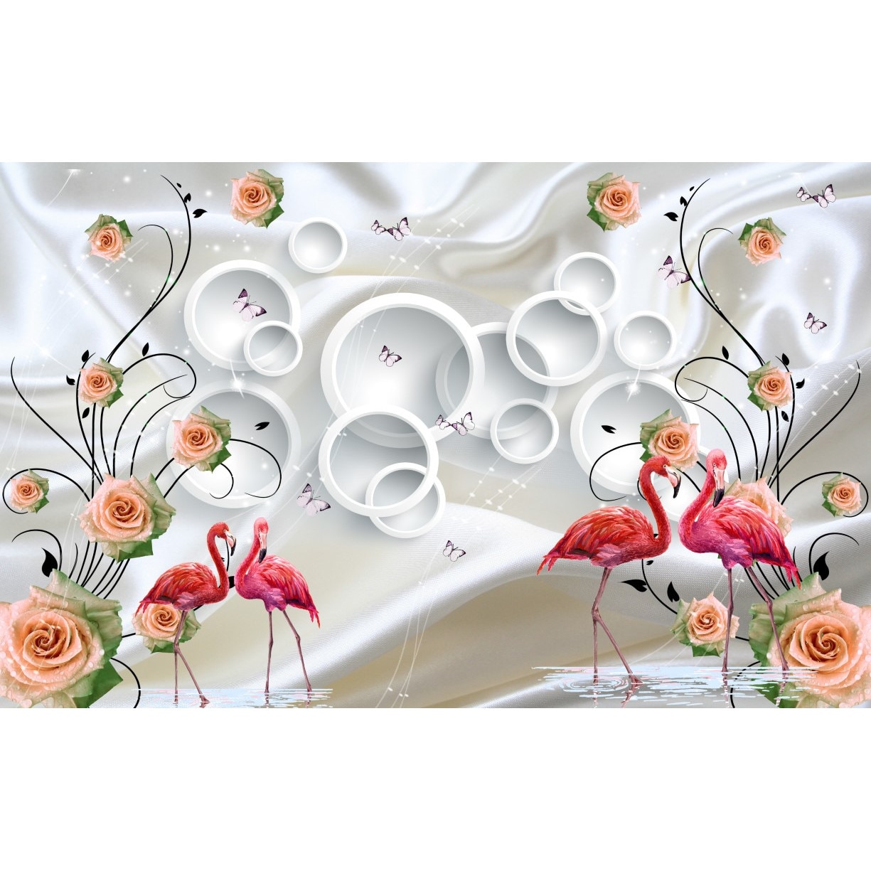 Tablou canvas - Flamingo roz in apa abstract, 90x50 cm