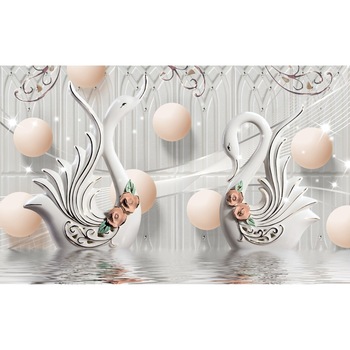 Tablou canvas - Lebede portelan in apa, 50x35 cm Tablou canvas - Lebede portelan in apa, 50x35 cm