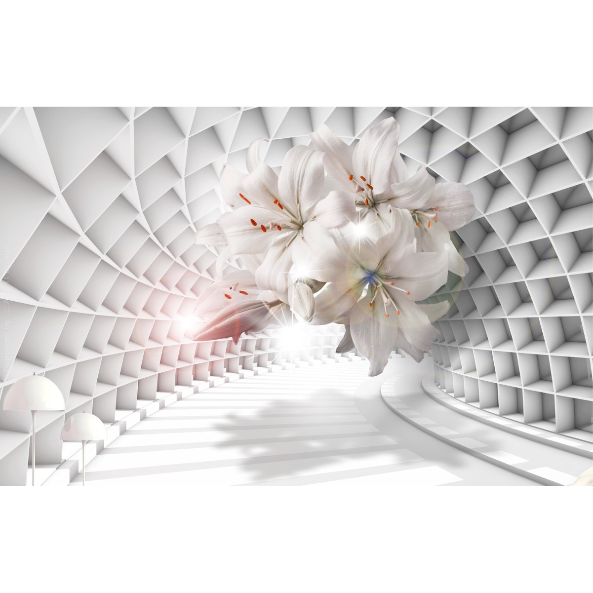 Tablou canvas - Abstract tunel cu floare alba, 100x70 cm