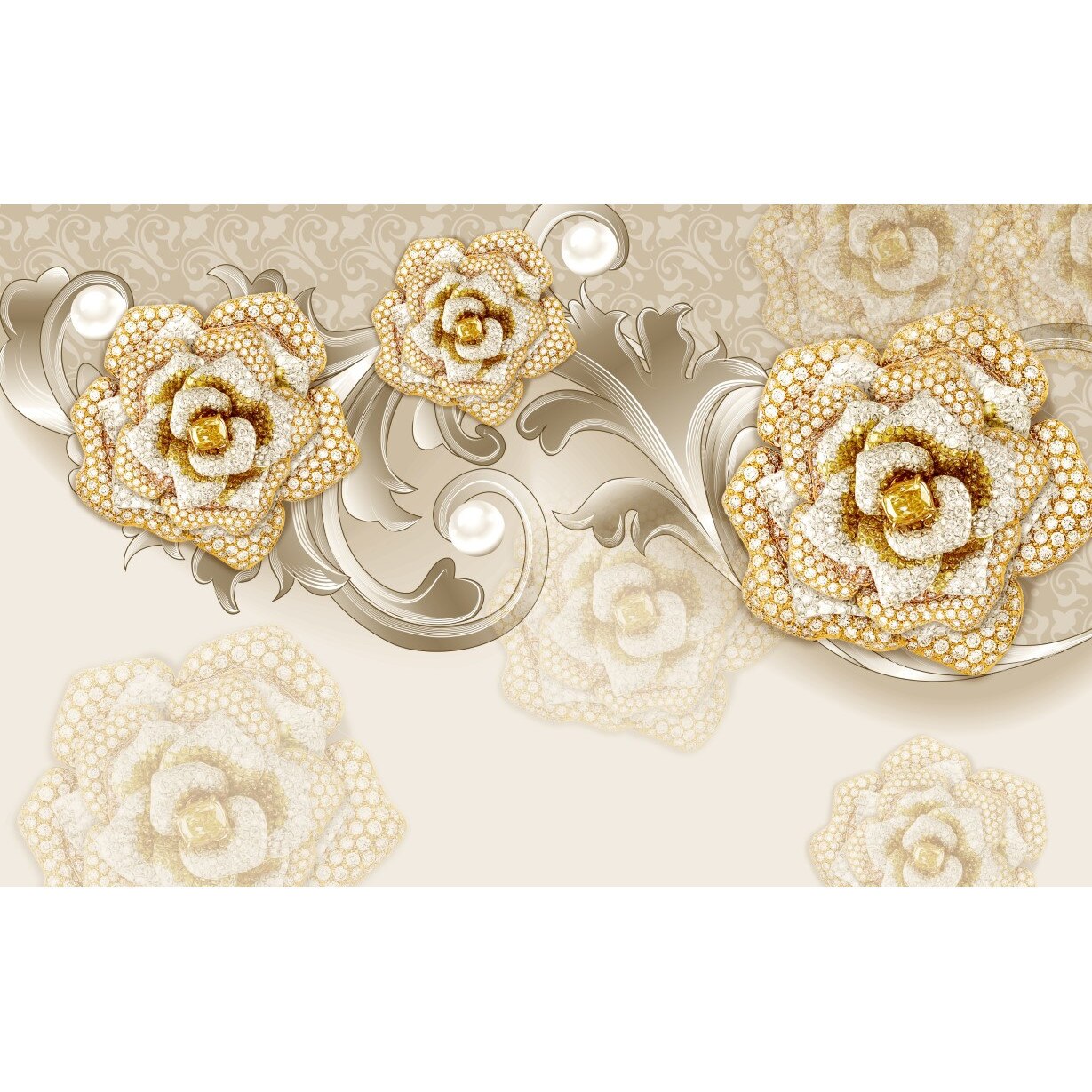 Tablou canvas - Abstract flori bronz, 90x50 cm