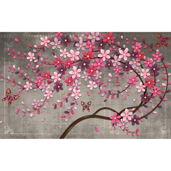 Tablou canvas - Abstract copac cu flori colorate si fluturi, 100x70 cm Tablou canvas - Abstract copac cu flori colorate si fluturi, 100x70 cm