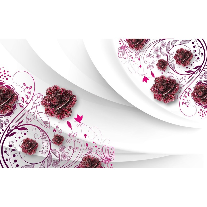 Tablou canvas - Abstract flori rosii cu perle, 50x35 cm