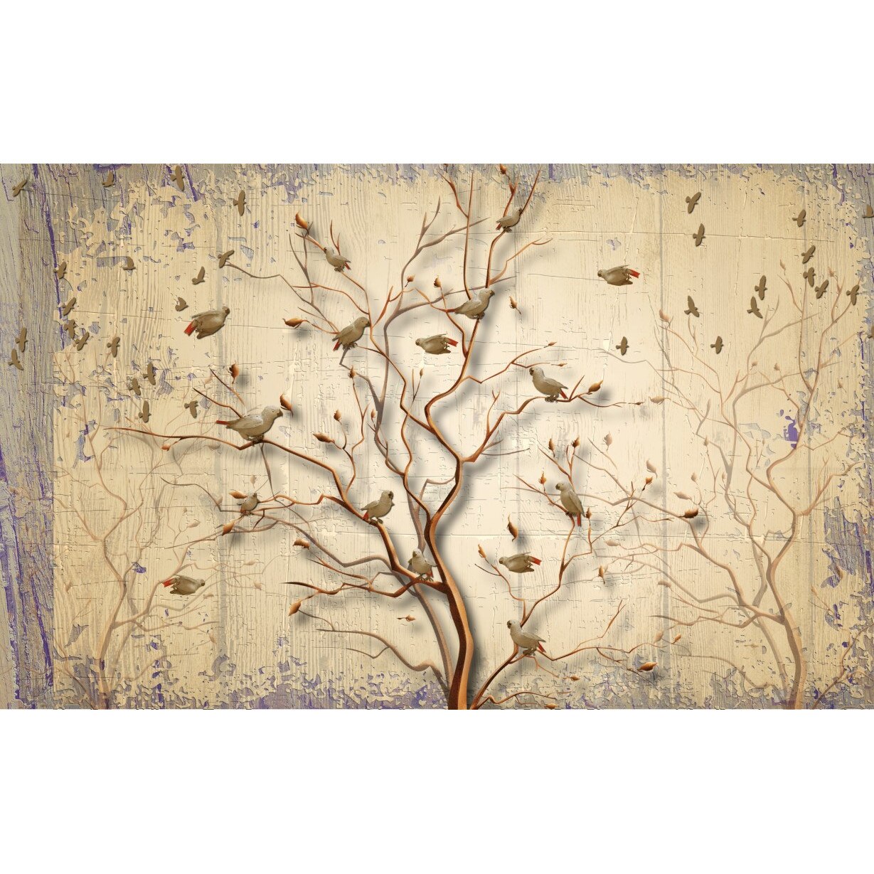 Tablou canvas - Abstract pom cu pasari, 75x50 cm