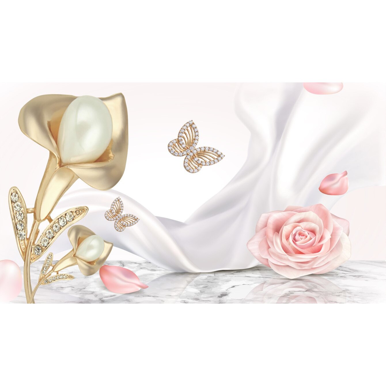 Fototapet autocolant PVC , Abstract floare roz cu perle, 250x400 cm