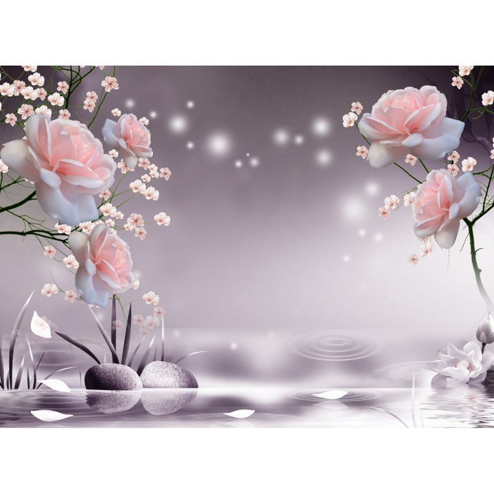 Tablou canvas - Abstract flori colorate si pietre, 50x35 cm