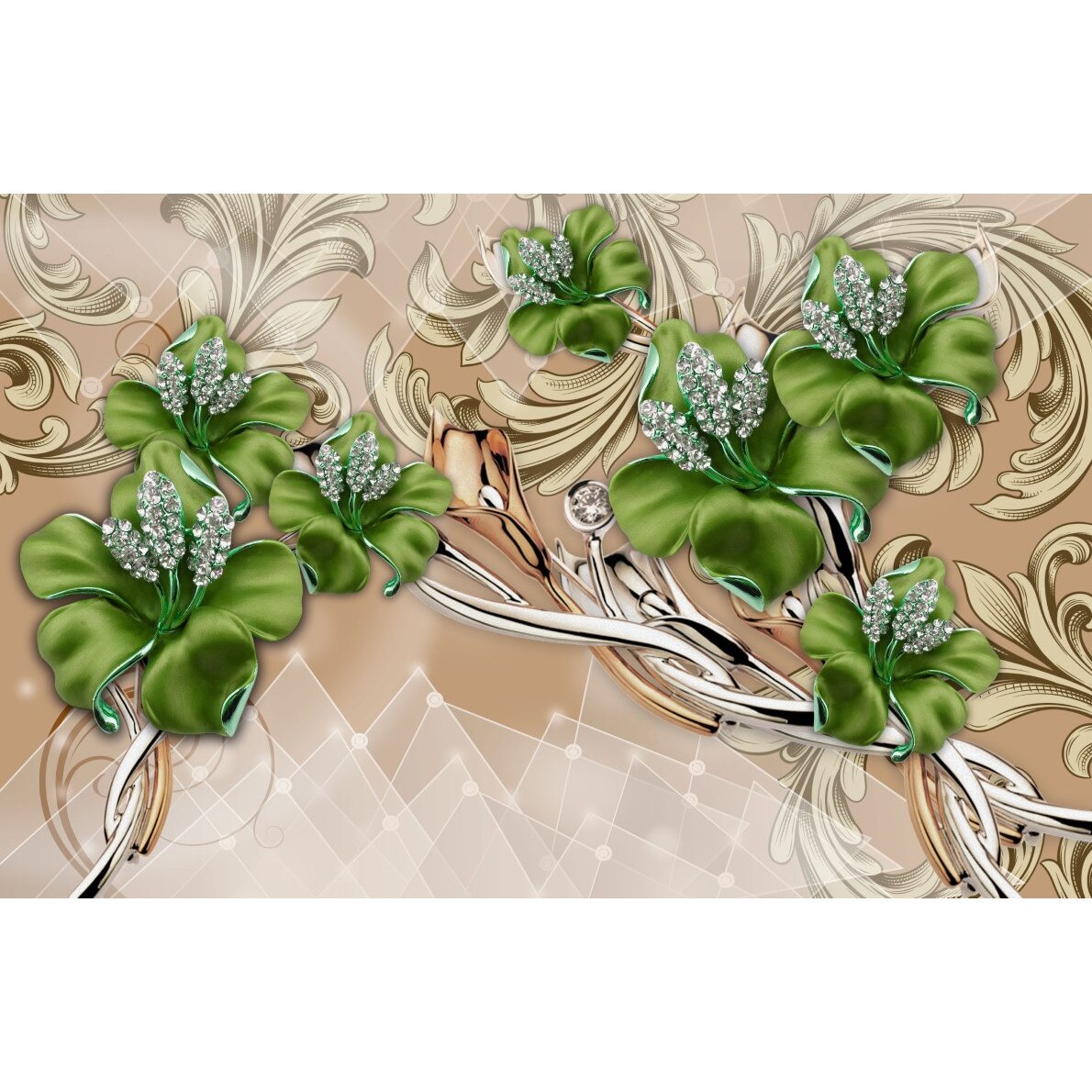 Fototapet autocolant PVC , Abstract flori verzi, 250x400 cm