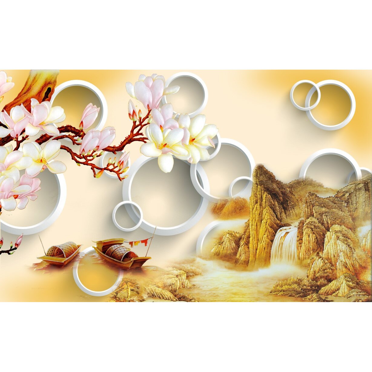 Tablou canvas - Abstract flori si cercuri, 75x50 cm