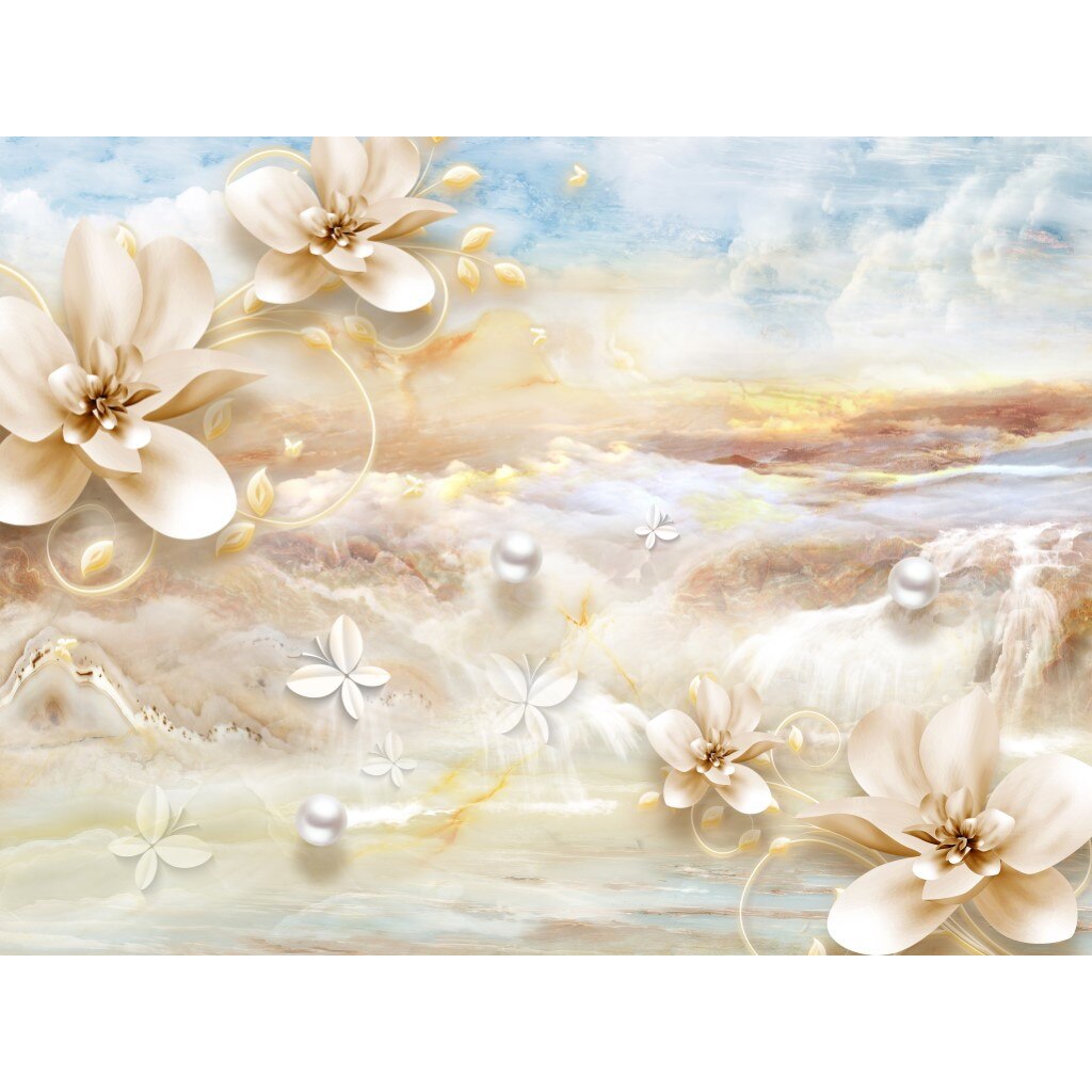 Tablou canvas - Abstract flori crem, 75x50 cm