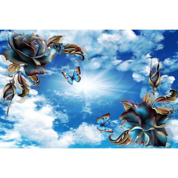 Tablou canvas - Abstract soare si flori, 50x35 cm