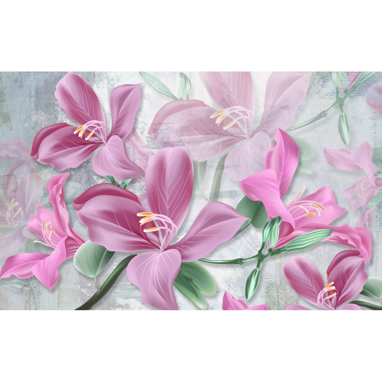 Tablou canvas - Abstract flori si frunze, 50x35 cm