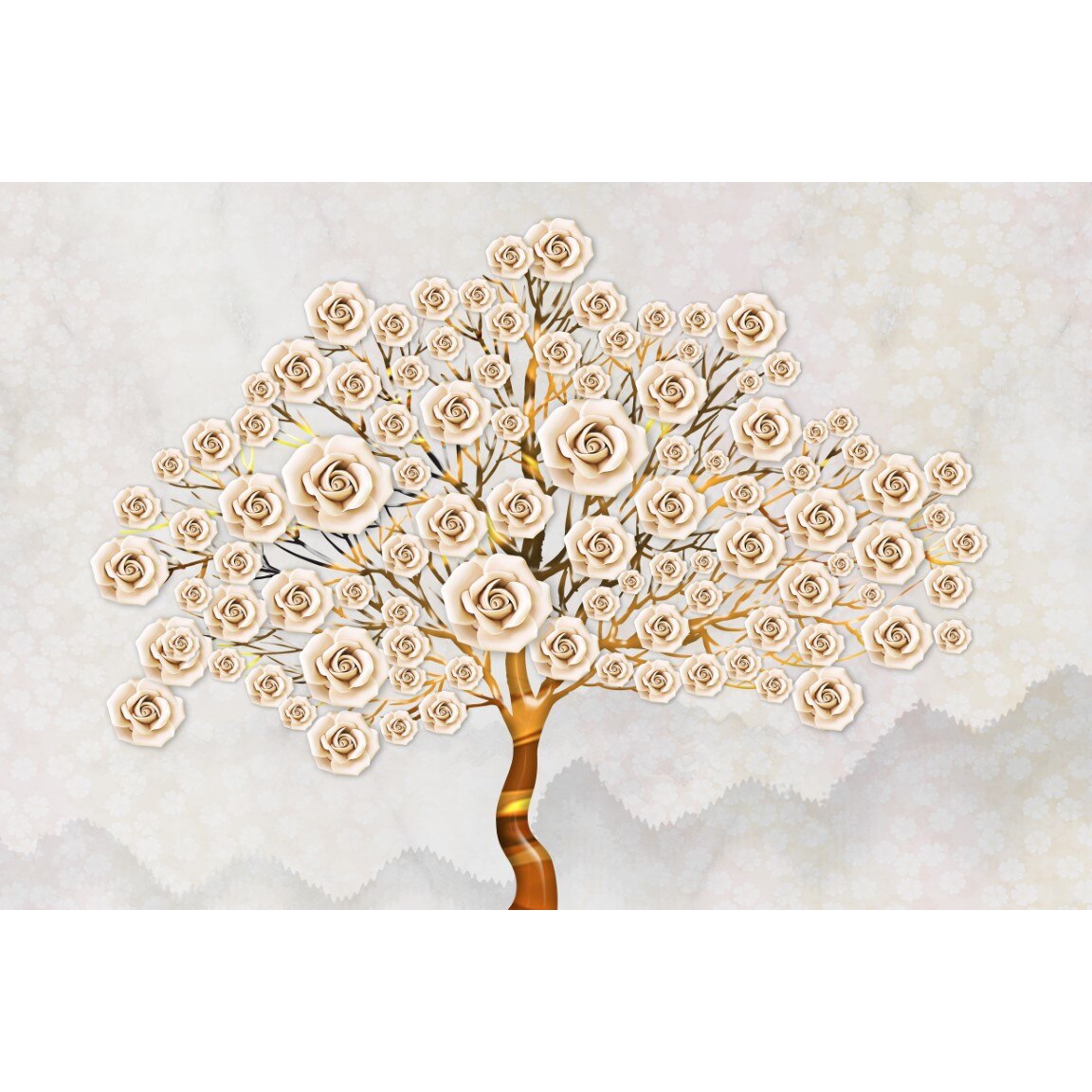 Fototapet autocolant PVC , Abstract copac auriu cu flori, 250x400 cm