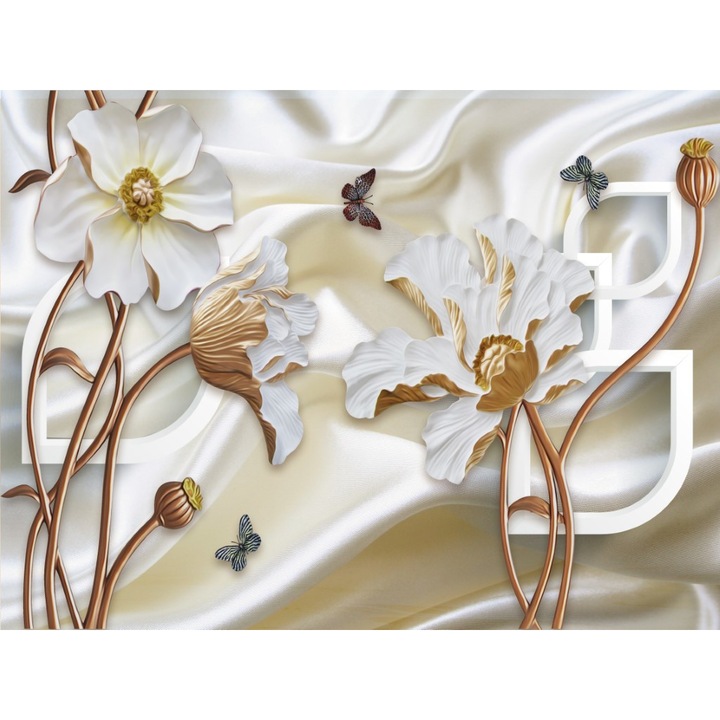 Tablou canvas - Flori albe cu radacini bronz, 50x35 cm